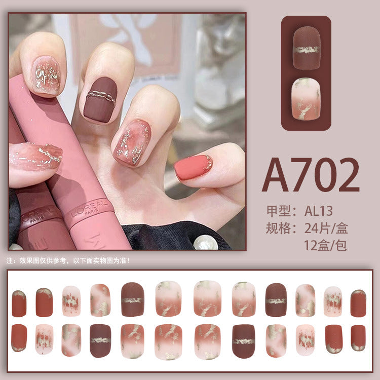 Autumn and winter gentle, sweet and pure desire INS style manicure wear nail polish girl whitening printed ice transparent fake nail polish