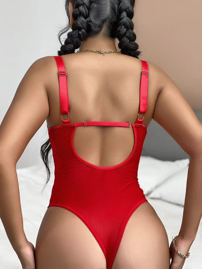 Cross-border hot-selling women's clothing supply European and American hot girls lingerie sexy lace hollow see-through sexy jumpsuit in stock