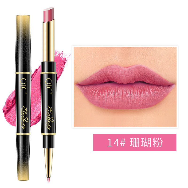 QIC double-headed lipstick lip liner two-in-one matte matte waterproof non-fading non-stick cup lipstick cross-border makeup