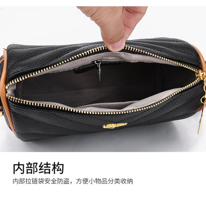 Genuine leather bag women's bag 2022 new head layer cowhide large capacity embroidery thread shoulder Messenger bag soft leather pillow bag trendy