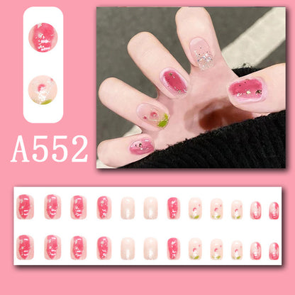 Summer fresh, sweet and cool style manicure, wearable nail pieces, French line blending, removable fake nail pieces, finished products wholesale