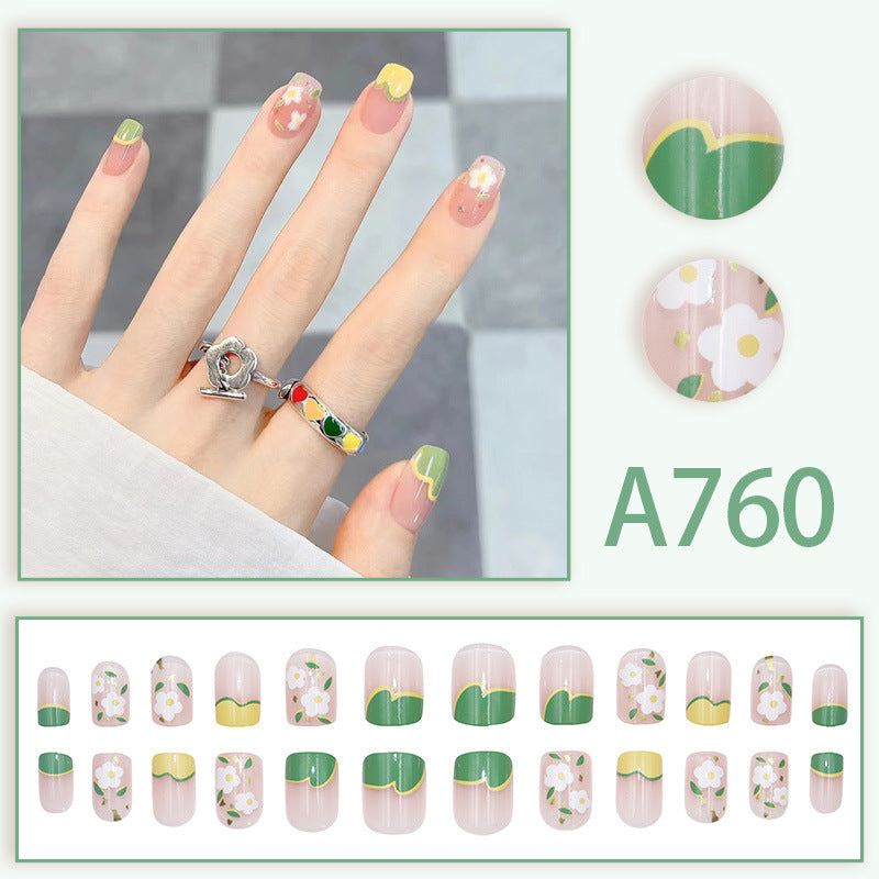 Fresh French flowers, cute ins wind, ice and transparent stars, long style, short style, white, high-end manicure and wearable nails