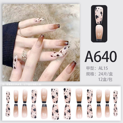 Summer and autumn gentle and simple pure lust style wearable nail patches printed solid color French style removable manicure fake nail patches wholesale