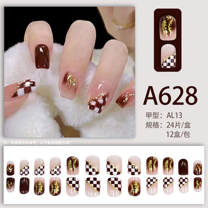 Summer and autumn gentle and simple pure lust style wearable nail patches printed solid color French style removable manicure fake nail patches wholesale