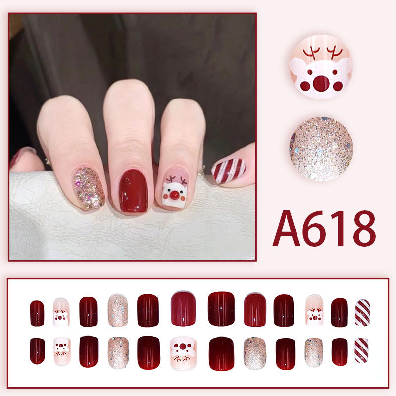 Summer and autumn gentle and simple pure lust style wearable nail patches printed solid color French style removable manicure fake nail patches wholesale