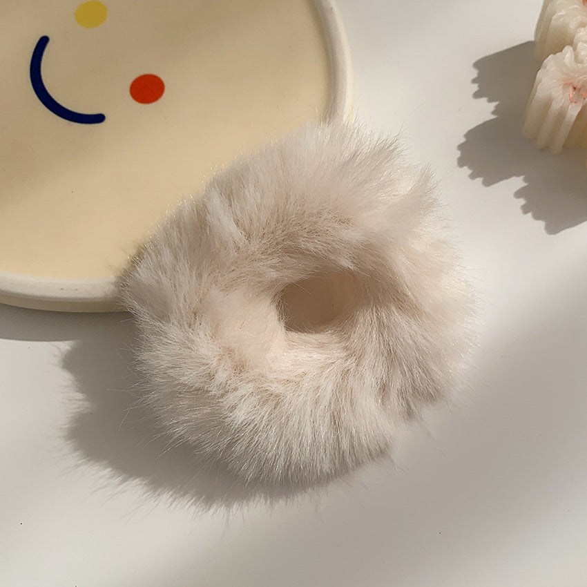 Autumn and winter milk coffee color large intestine hair ring plush hair rope female Korean ponytail girl hair rope hairy hair accessories hair accessories