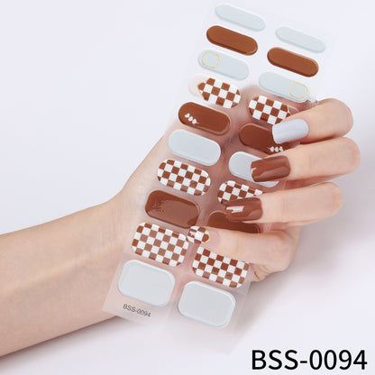 Zhengxiang custom gel nail stickers light therapy European and American nail stickers Amazon baked light checkerboard nail stickers