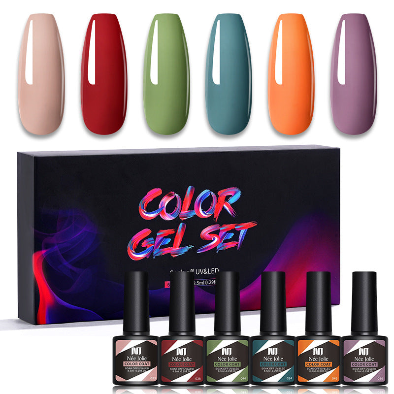 Nee Jolie cross-border new product wholesale 6 color box set nail polish glue set UV phototherapy glue base glue sealer