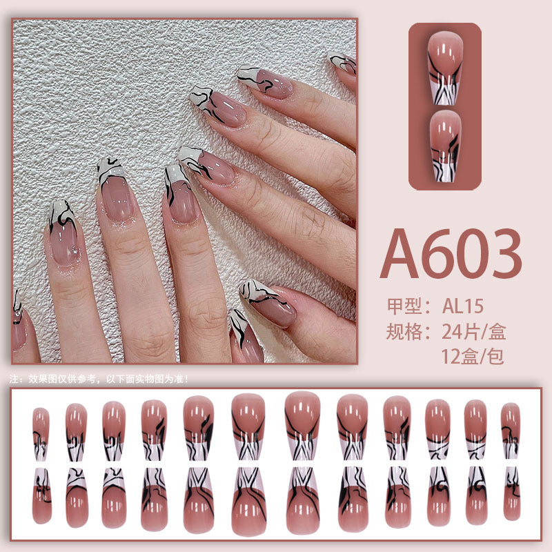 Summer and autumn gentle and simple pure lust style wearable nail patches printed solid color French style removable manicure fake nail patches wholesale