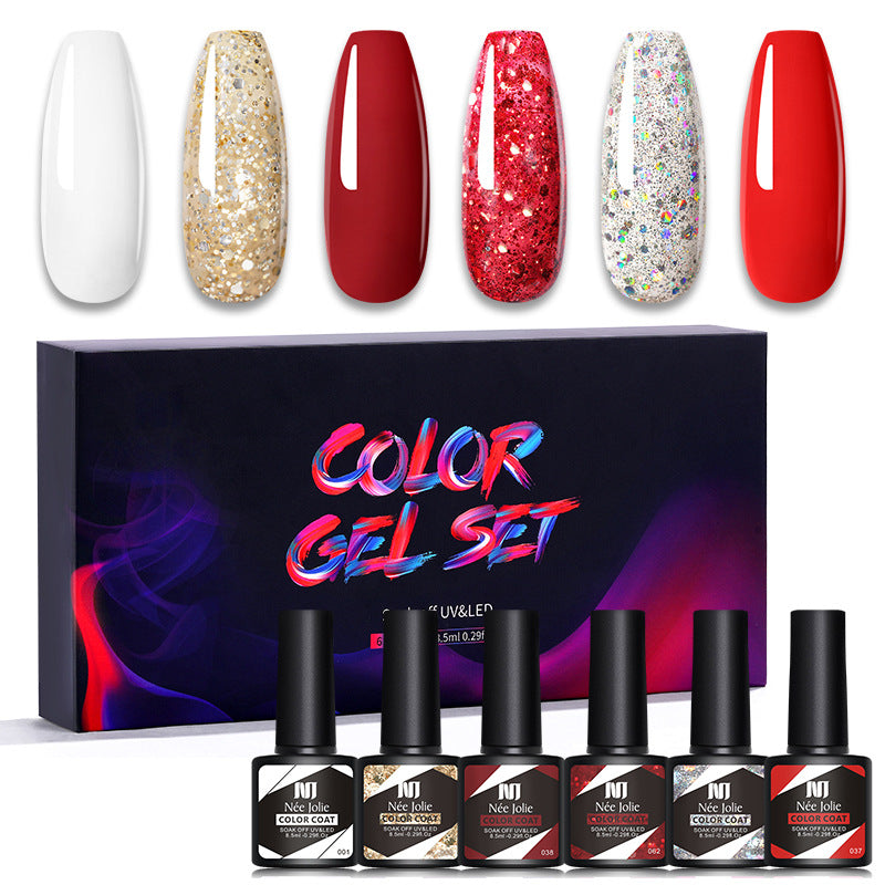 Nee Jolie cross-border new product wholesale 6 color box set nail polish glue set UV phototherapy glue base glue sealer