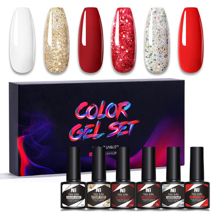 Nee Jolie cross-border new product wholesale 6 color box set nail polish glue set UV phototherapy glue base glue sealer