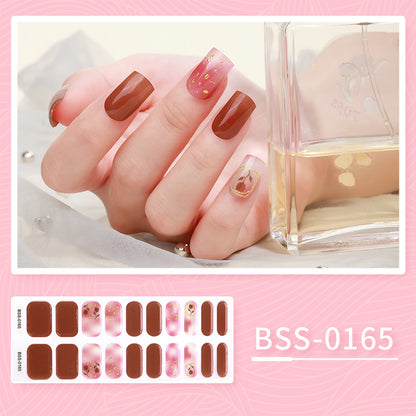 Cross-border 2023 European and American Gel Nail Sticker Waterproof 3D Bronzing Flower UV Phototherapy Semi-curing Nail Sticker Wholesale