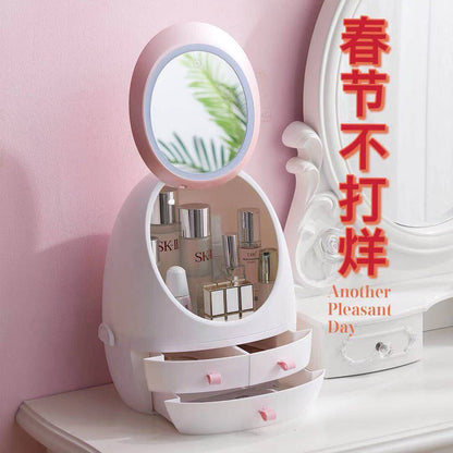 Net red cosmetics storage box with mirror and vibrato with the same dust-proof dressing table desktop lipstick skin care product rack