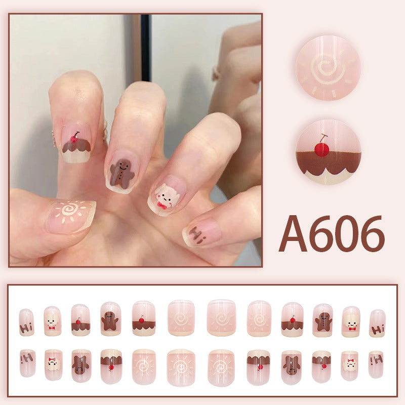 Summer and autumn gentle and simple pure lust style wearable nail patches printed solid color French style removable manicure fake nail patches wholesale