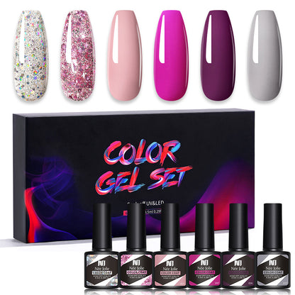 Nee Jolie cross-border new product wholesale 6 color box set nail polish glue set UV phototherapy glue base glue sealer