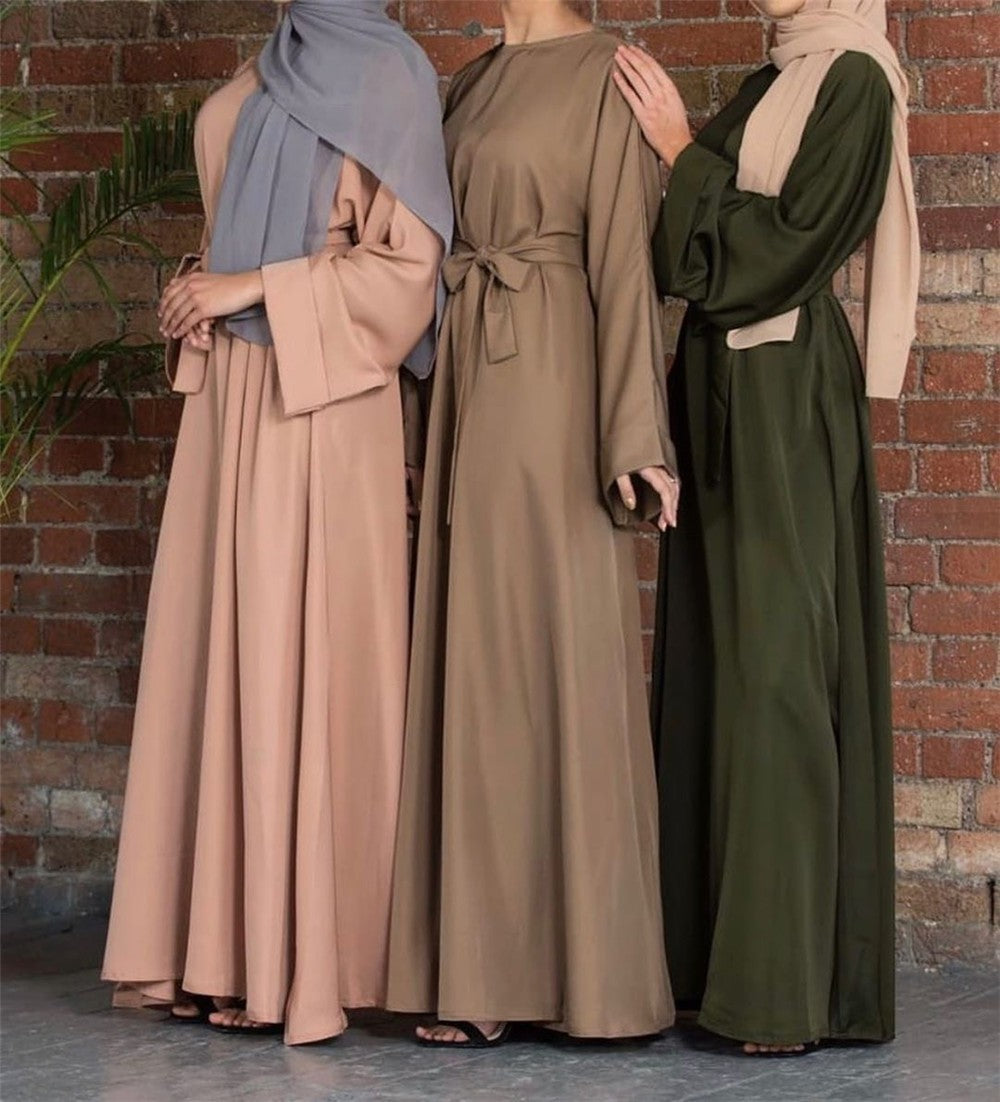 Cross-border Muslim pullover round neck large swing temperament high waist solid color commuter women's clothing