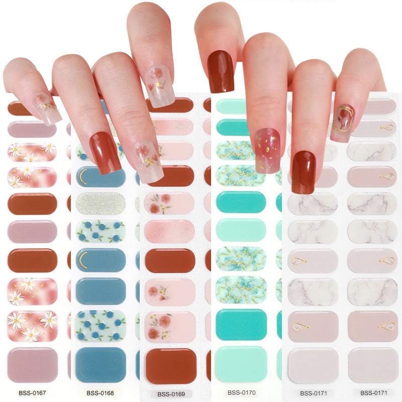 Cross-border 2023 European and American Gel Nail Sticker Waterproof 3D Bronzing Flower UV Phototherapy Semi-curing Nail Sticker Wholesale