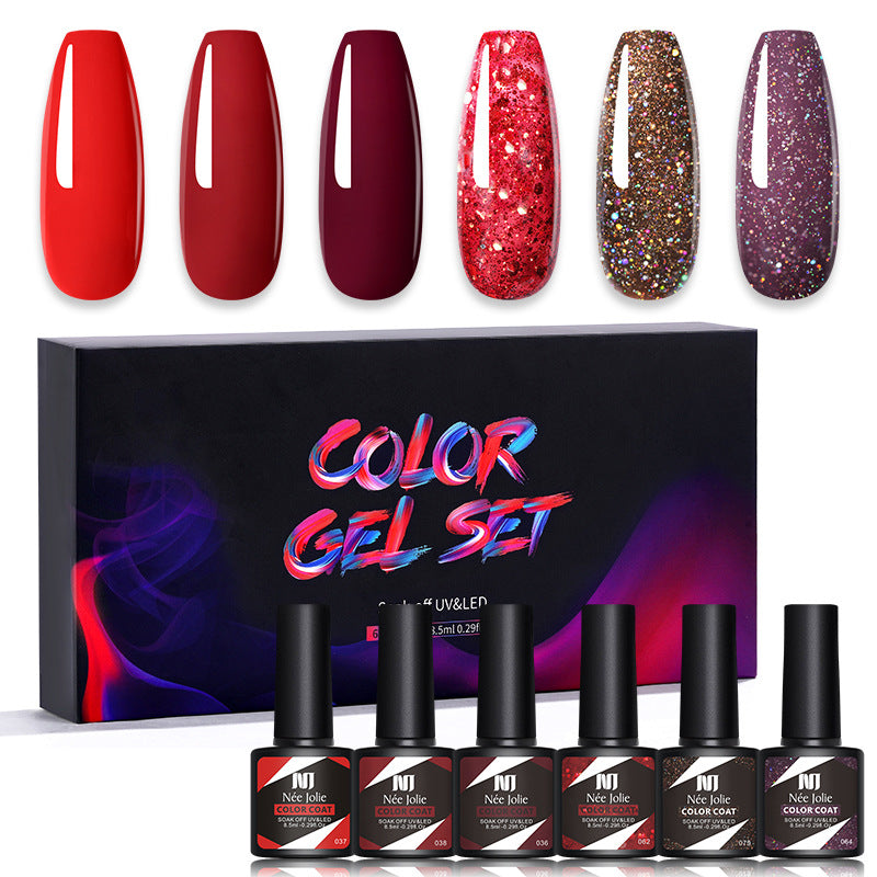 Nee Jolie cross-border new product wholesale 6 color box set nail polish glue set UV phototherapy glue base glue sealer