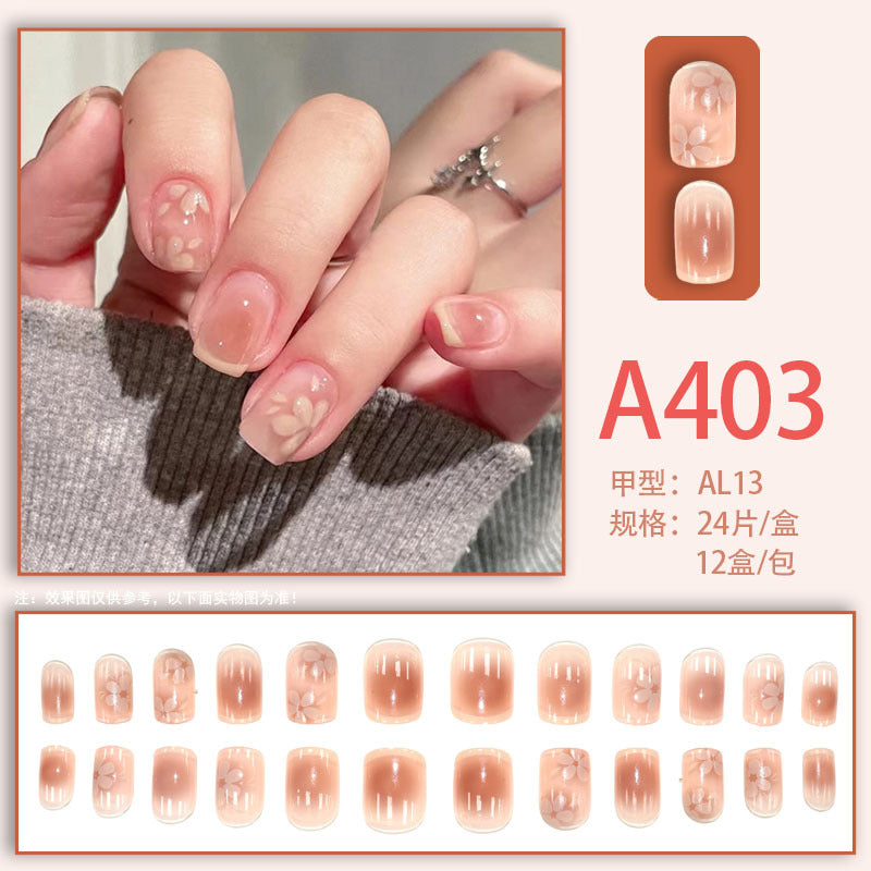 Wearable manicure nail pieces blooming French ins Aurora removable fake nails bow frosted ice transparent small clear