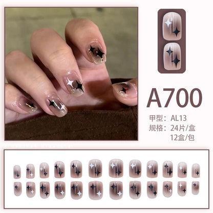 Autumn and winter gentle, sweet and pure desire INS style manicure wear nail polish girl whitening printed ice transparent fake nail polish