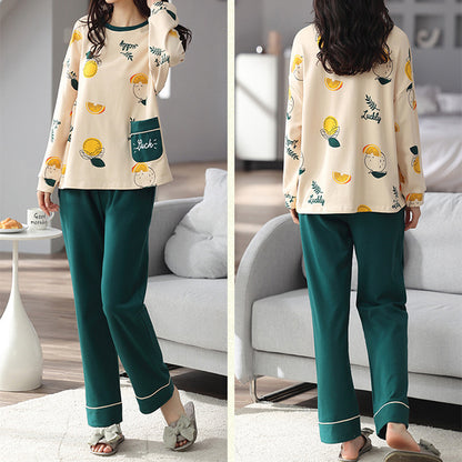 Loose Print Pajamas Women Autumn Winter Pyjama Set Long Sleeves And Trousers Elegant Sleepwear Girl Loungewear Home Clothes