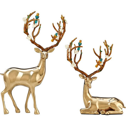 Modern Light Luxury Brass Deer Entrance Decoration Enamel