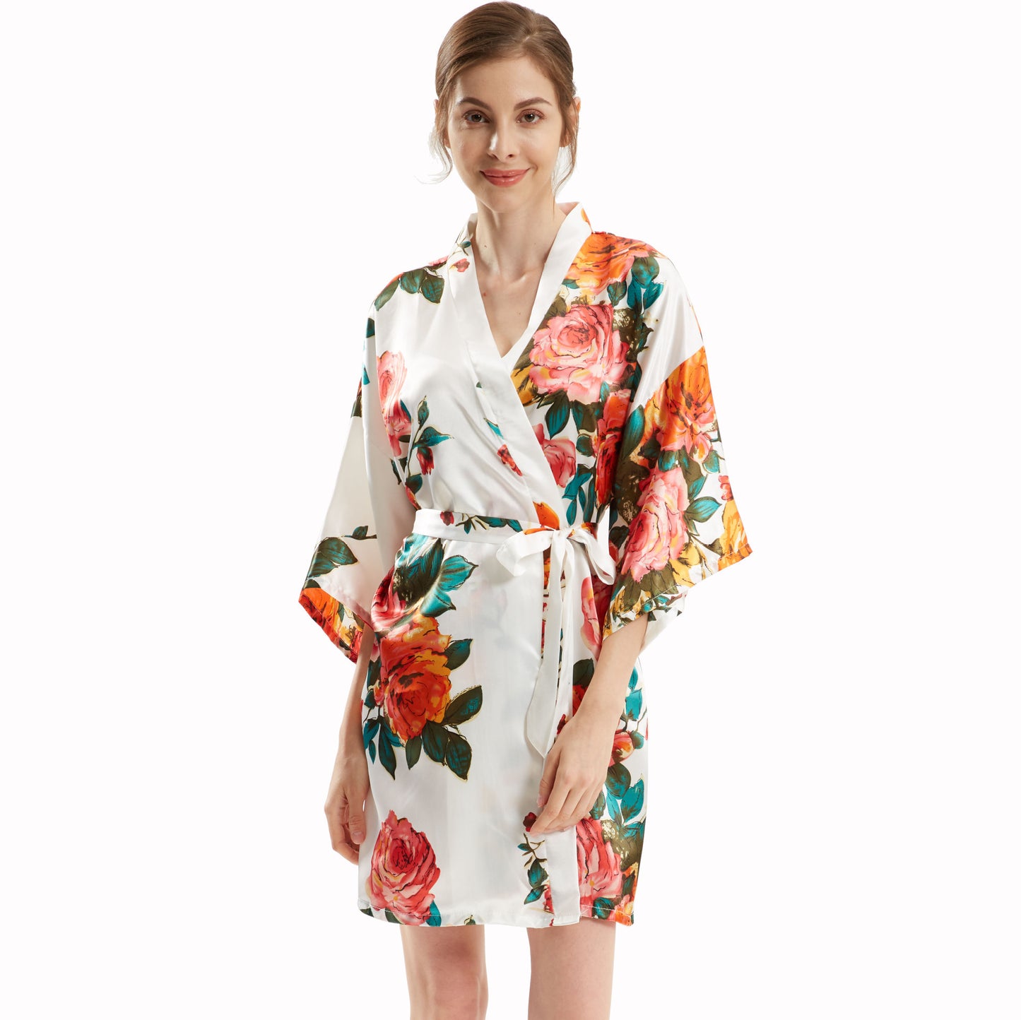 Hand Painted Peony Bridal Robe Morning Gowns Bathrobe Cardigan