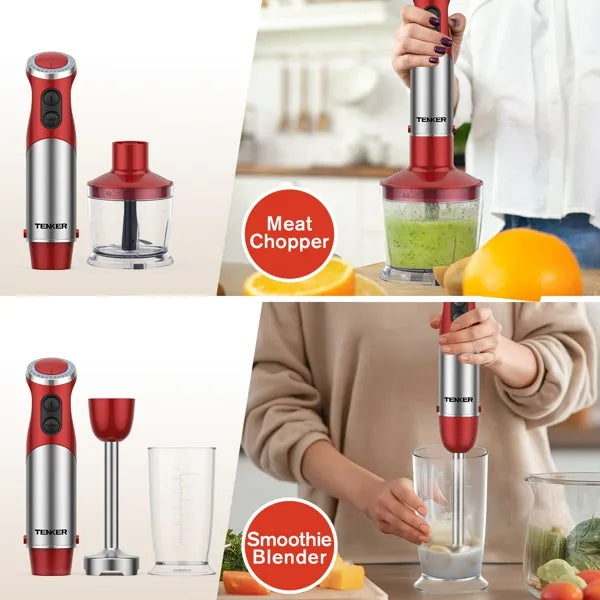 5 In 1 Immersion Blender Handheld 12 Speed Mode Hand Blender, Stainless Steel Blade With Mixing Beaker,