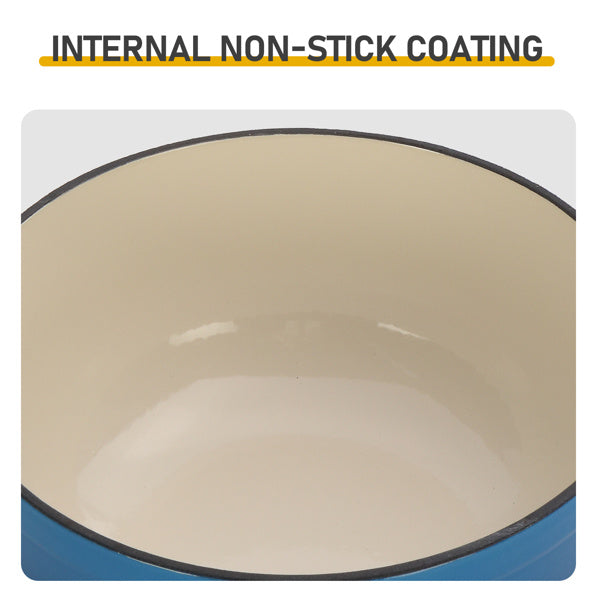 Cast Iron 6QT Cooking Pot - Gradient Blue - Includes Two Silicone Gloves - Enamel Pot