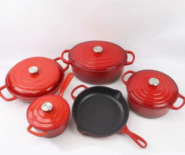 Enamel-Cast Iron Cookwares Enamel Combination Set Frying Pan Stew Pot Set