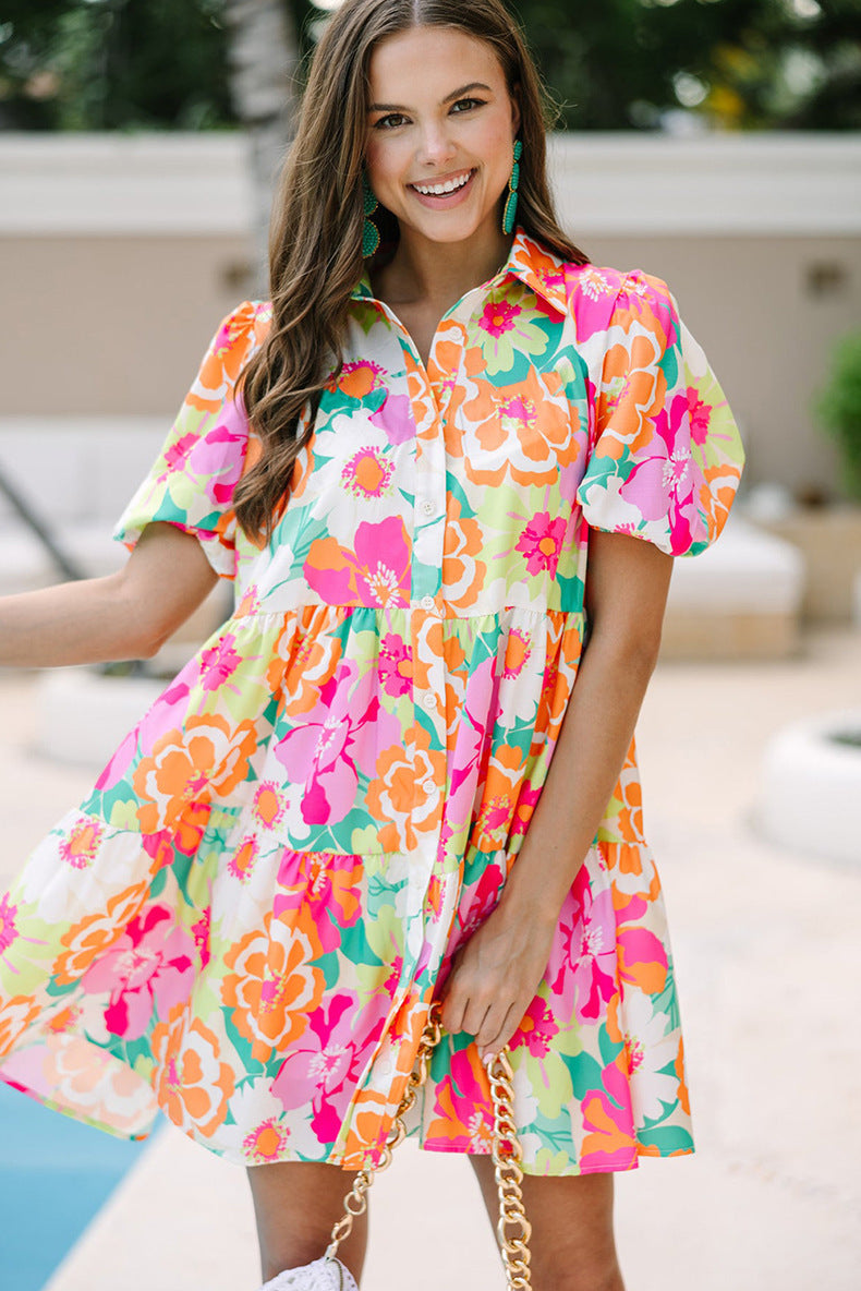 Robe d'été à manches bouffantes et imprimé floral