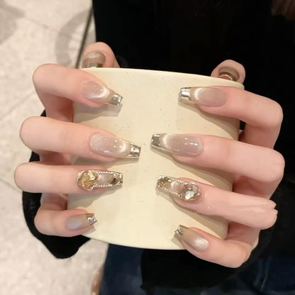 Temperament Cat Eye Champagne French Nails