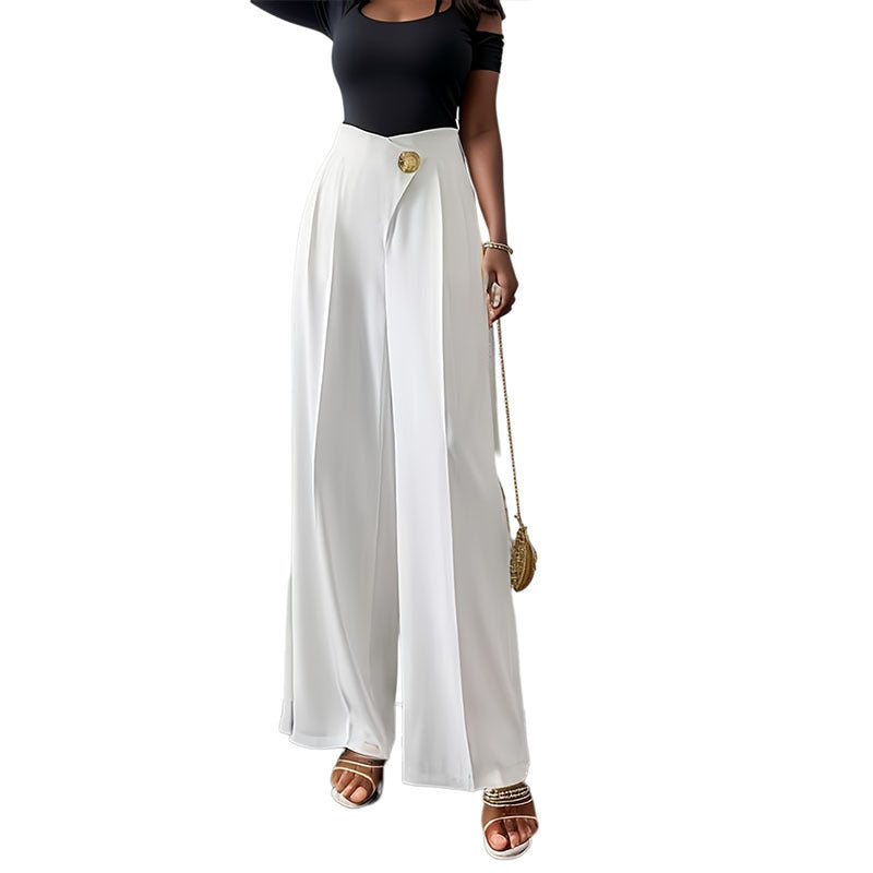 Solid Color High Waist Drooping Wide Leg Pants