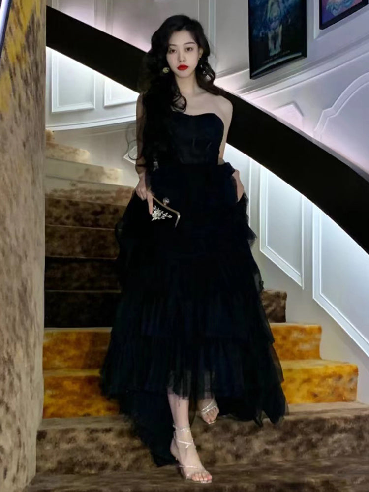 Women's Light Luxury Niche Black Evening Dress