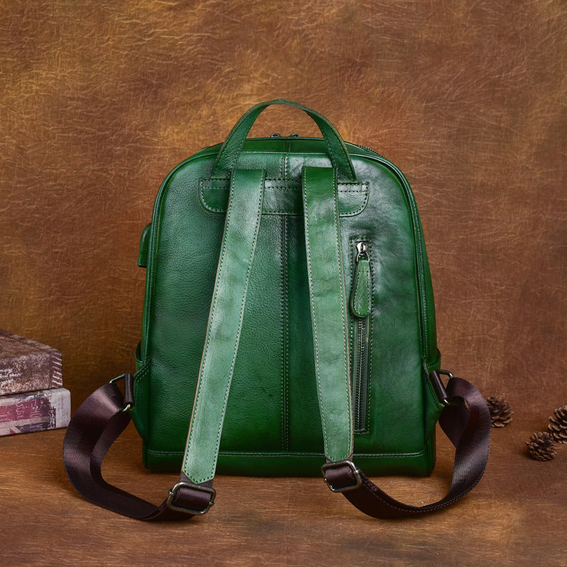 Leather Double Shoulder Vintage Hand Engraved Backpack