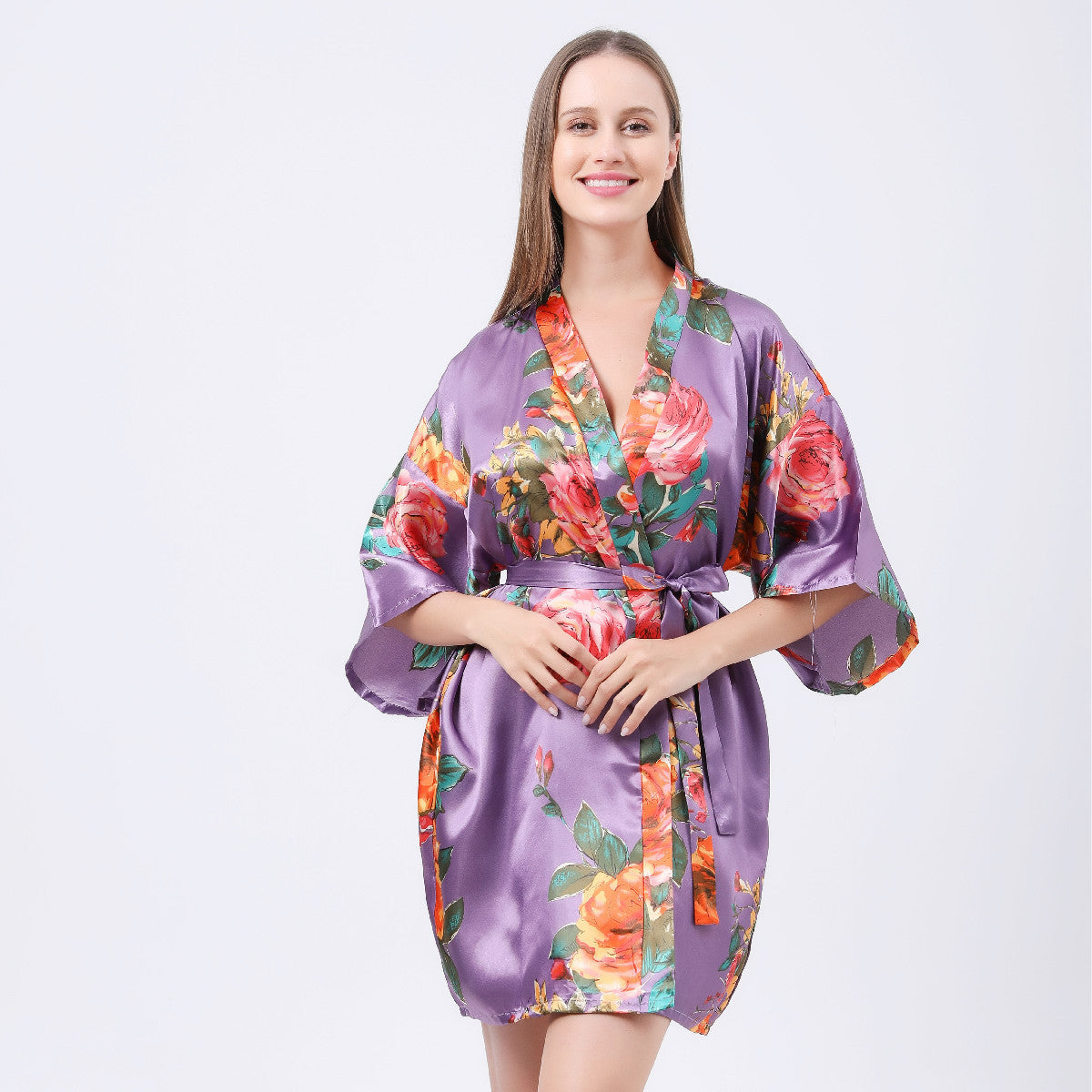 Hand Painted Peony Bridal Robe Morning Gowns Bathrobe Cardigan