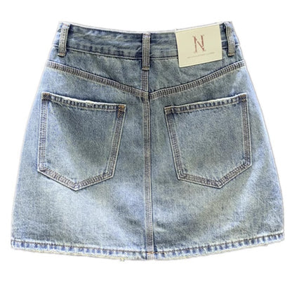 Women's Fashionable Washed Denim Skirt Simple Graceful Versatile Hip Skirt Niche A- Line Skirt