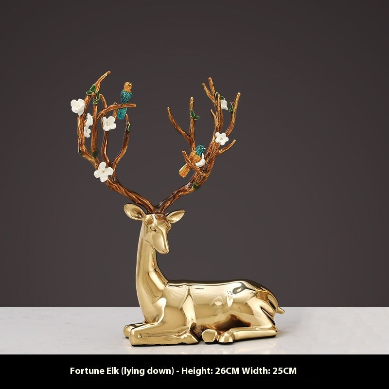 Modern Light Luxury Brass Deer Entrance Decoration Enamel