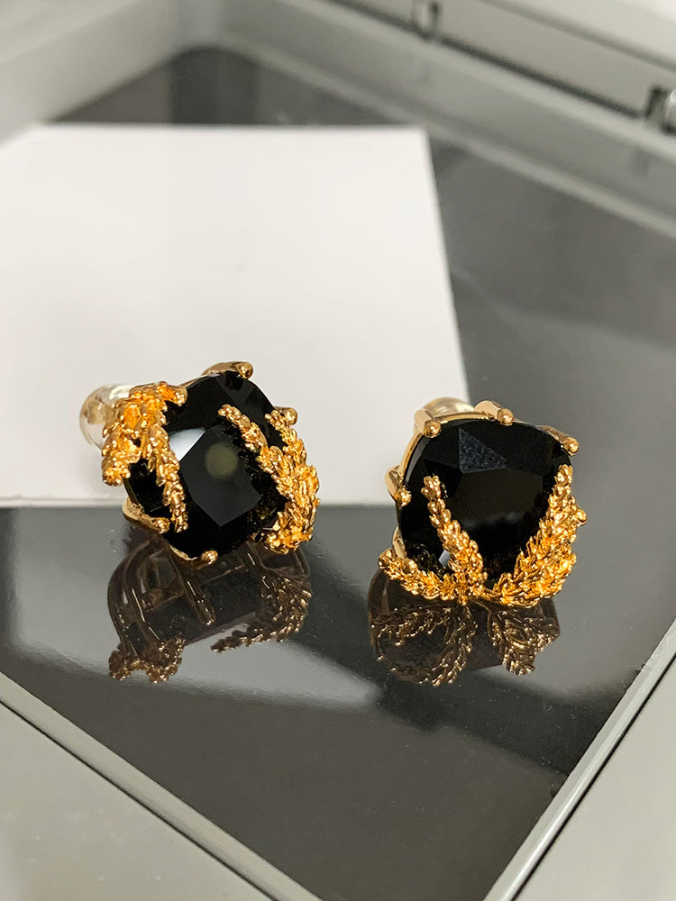 French Light Luxury Black Gem Agate Wheat Earrings