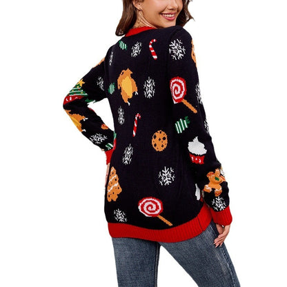 European And American Women's Clothing Casual Loose And Lazy Style Sweater Christmas Tree Contrast Color Jacquard