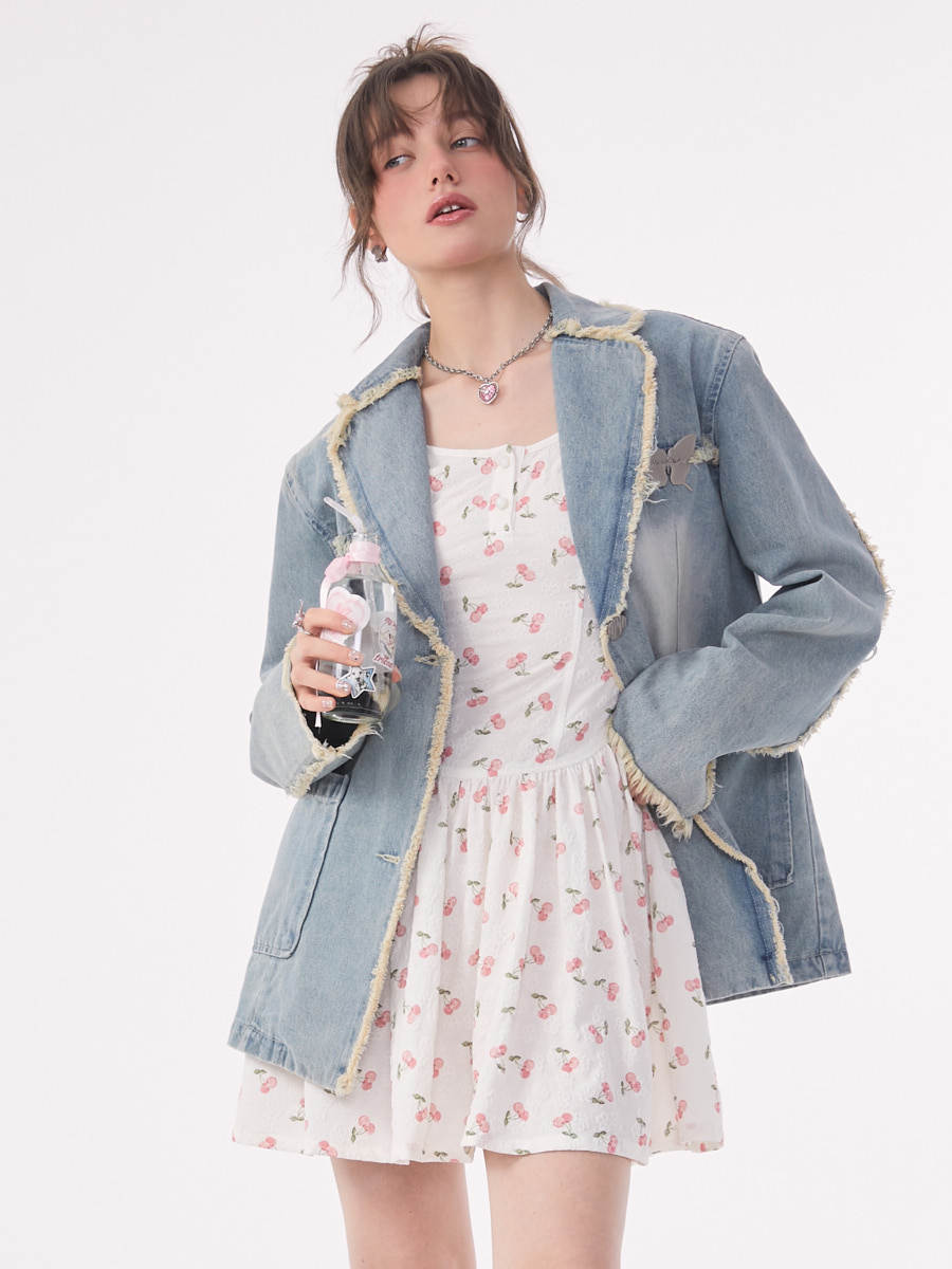 Veste de costume décontractée en jean ample pour femme