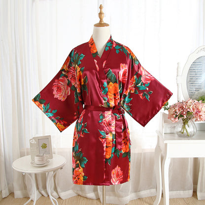 Hand Painted Peony Bridal Robe Morning Gowns Bathrobe Cardigan