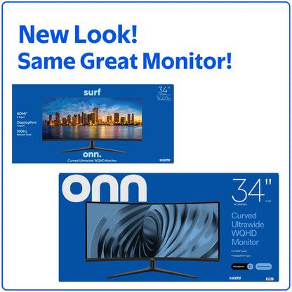 34" Curved Ultrawide WQHD (3440 X 1440P) 120Hz Bezel-Less Office Monitor with Cable, Black