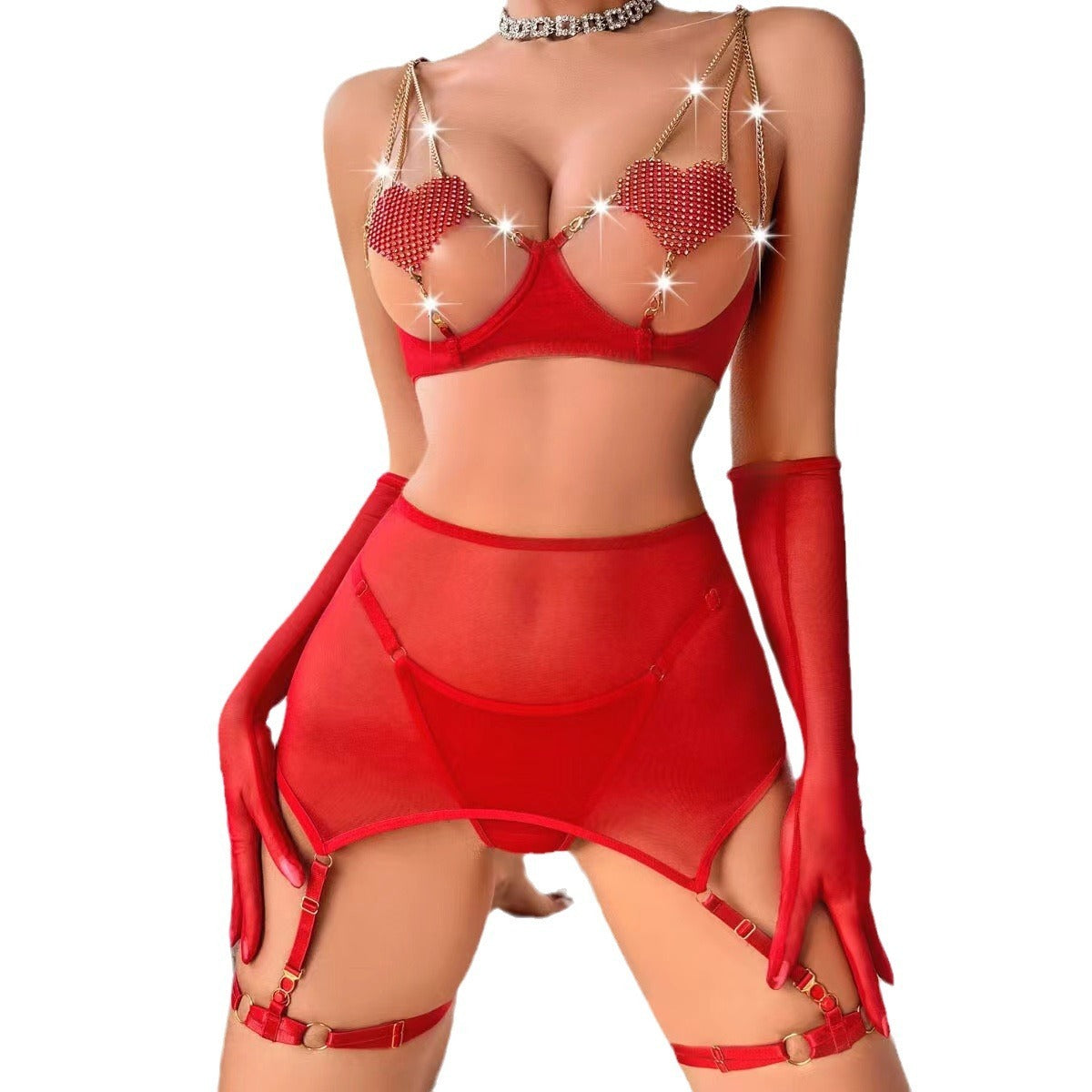 Love Metal Chain Stitching Underwear Suit