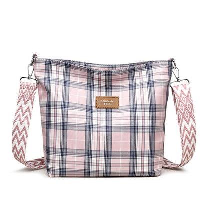 Large Capacity Contrast Color Check One-shoulder Versatile Commuter Messenger Bag