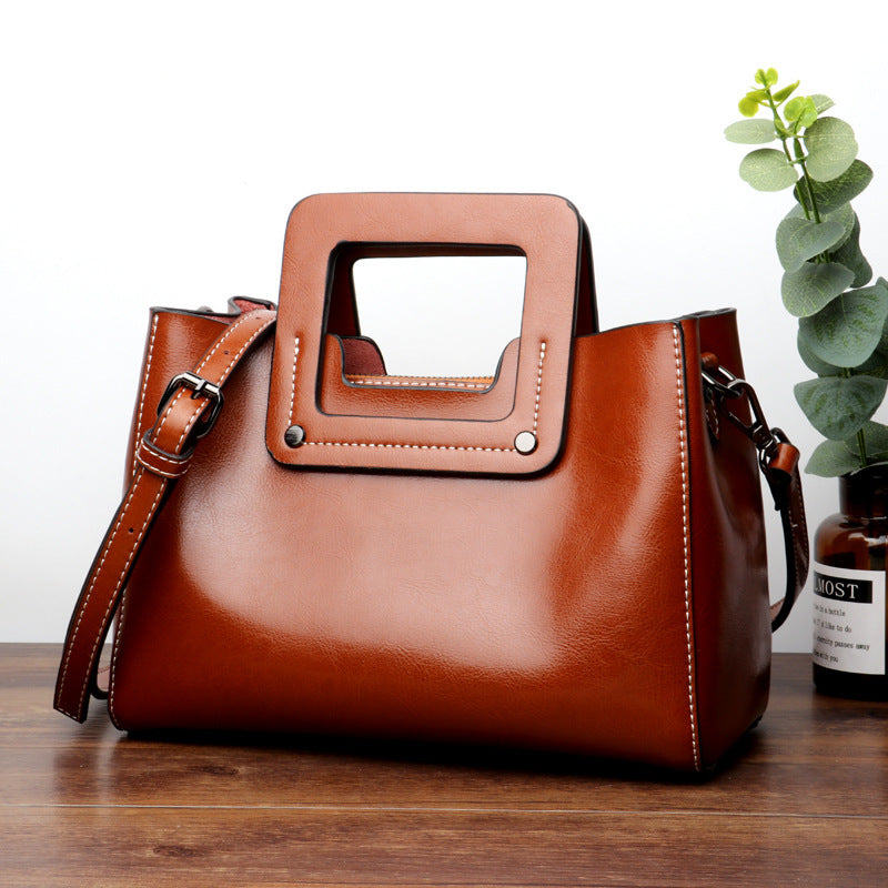 Women's Portable Crossbody Shoulder Oil Wax Genuine Leather Bag