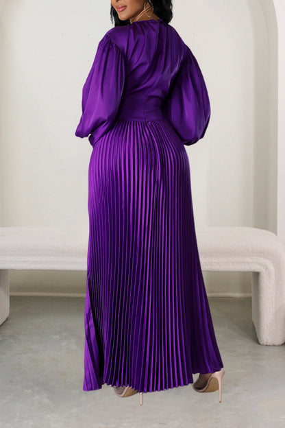 European And American Waist Loose Long Sleeve Pleated Dress