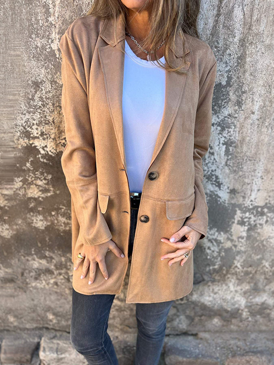 Women's Simple Suit Collar Mid-length Coat