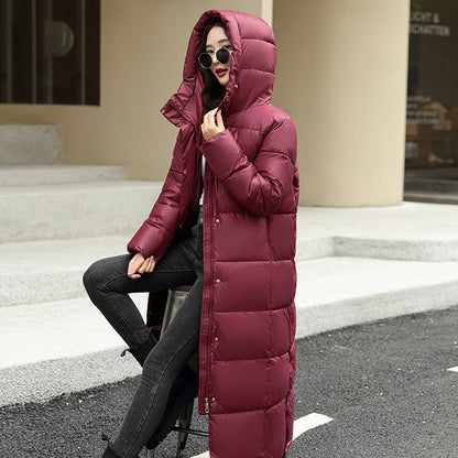 Women's Super Long Down Jacket Winter Puffer Thick Coat Black Red Hooded Zipper Keep Warm Fall Winter Casual Clothes