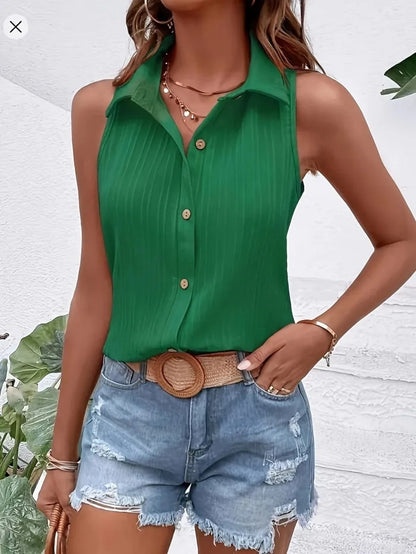 Summer Solid Color Sleeveless Button Shirt